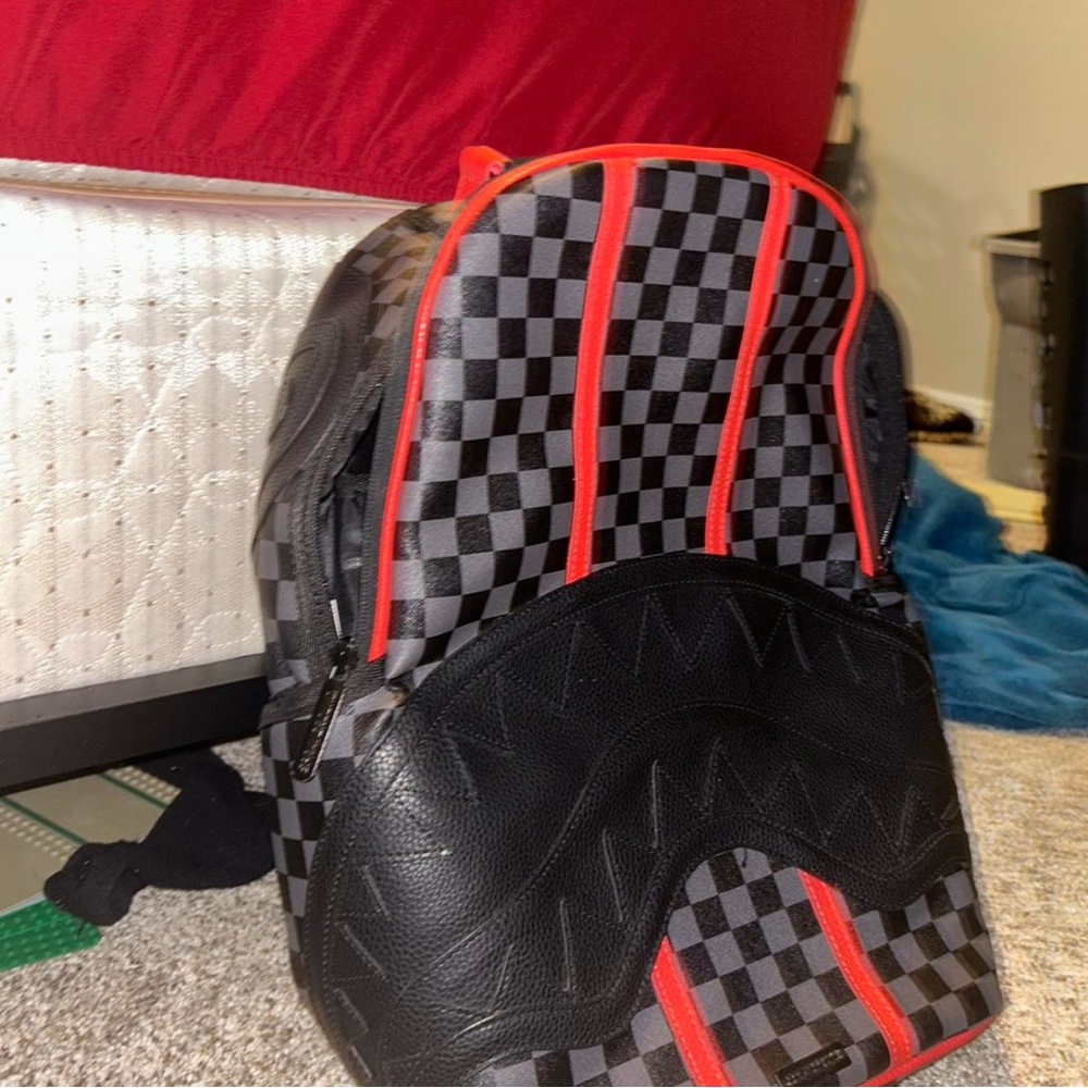 Sprayground Checkered Backpack With Red Accents - image 2